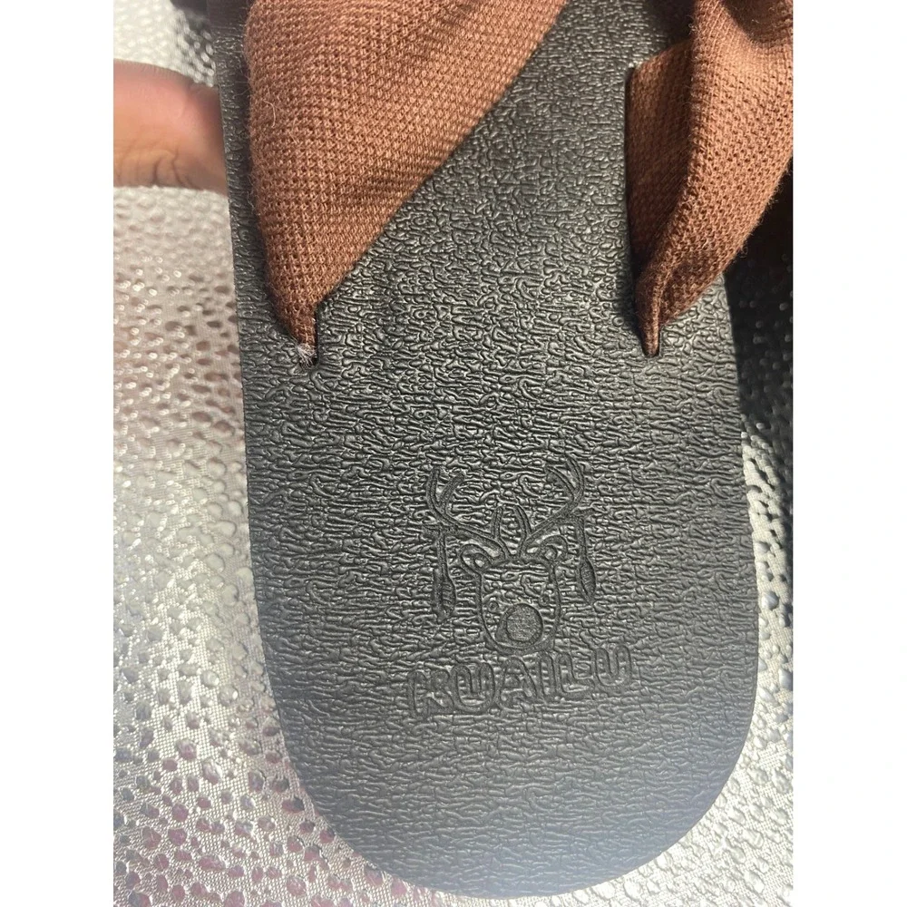 Kuailu Yoga Mat Flip Flops Brown Fabric Strap Cushioned Sandals Mens 9 Womens 11
